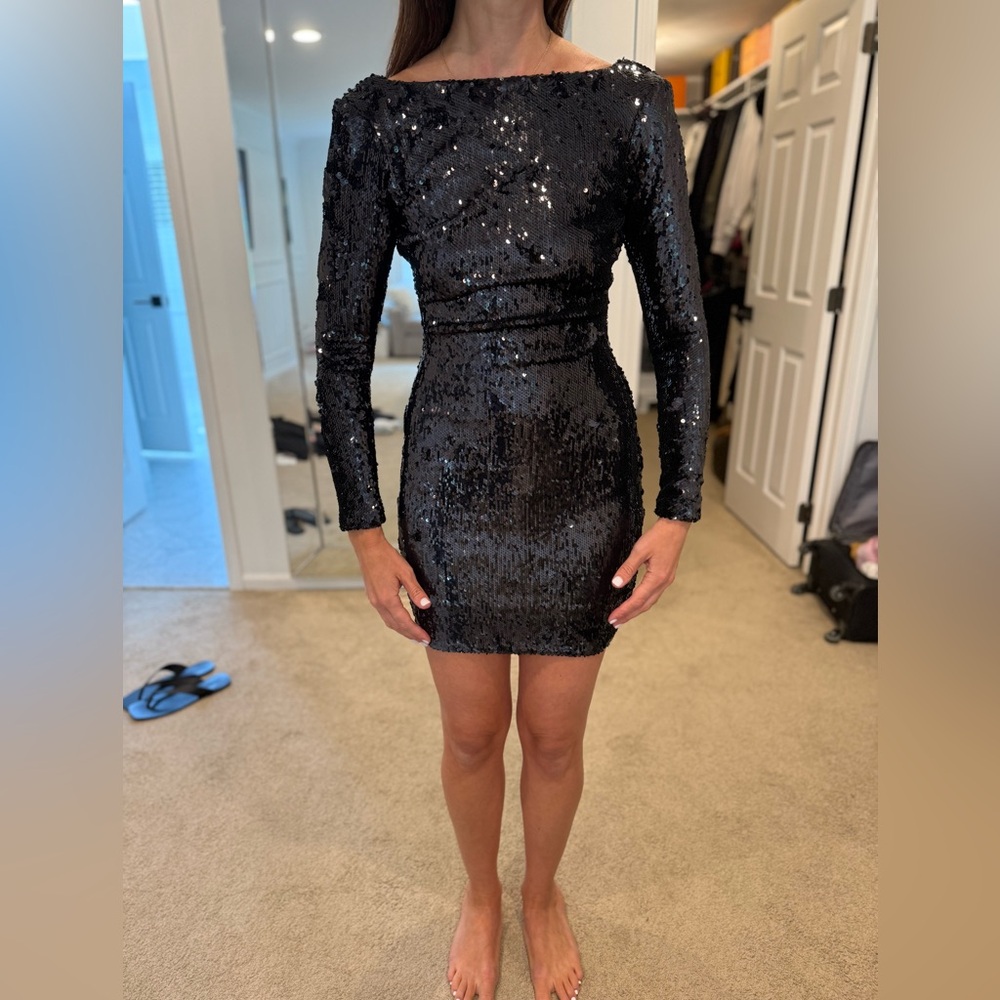 Dress the Population Black Sequin Long Sleeve Dress